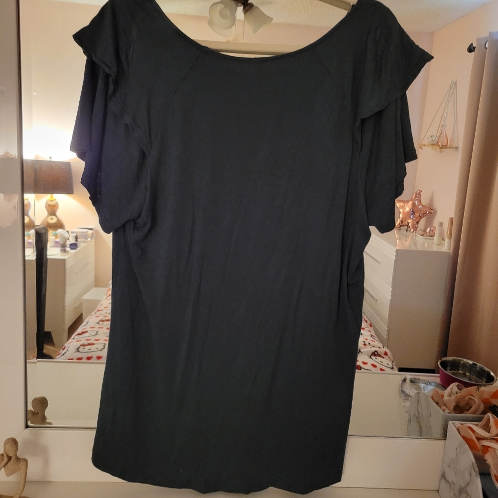 YVH Hunter Green Women's Ruffle Sleeve Top - Picture 3 of 4